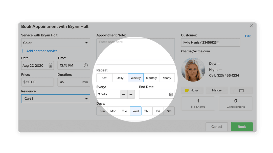 An image of Vagaro's business calendar software.